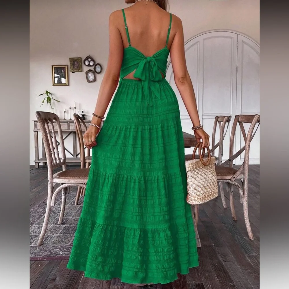 Vibrant Green Bow Tie Back Maxi Dress